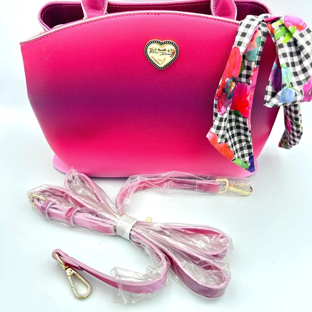 Betsey Johnson Ombre Pink Satchel Bag Women Faux Leather Medium Pink Barbiecore